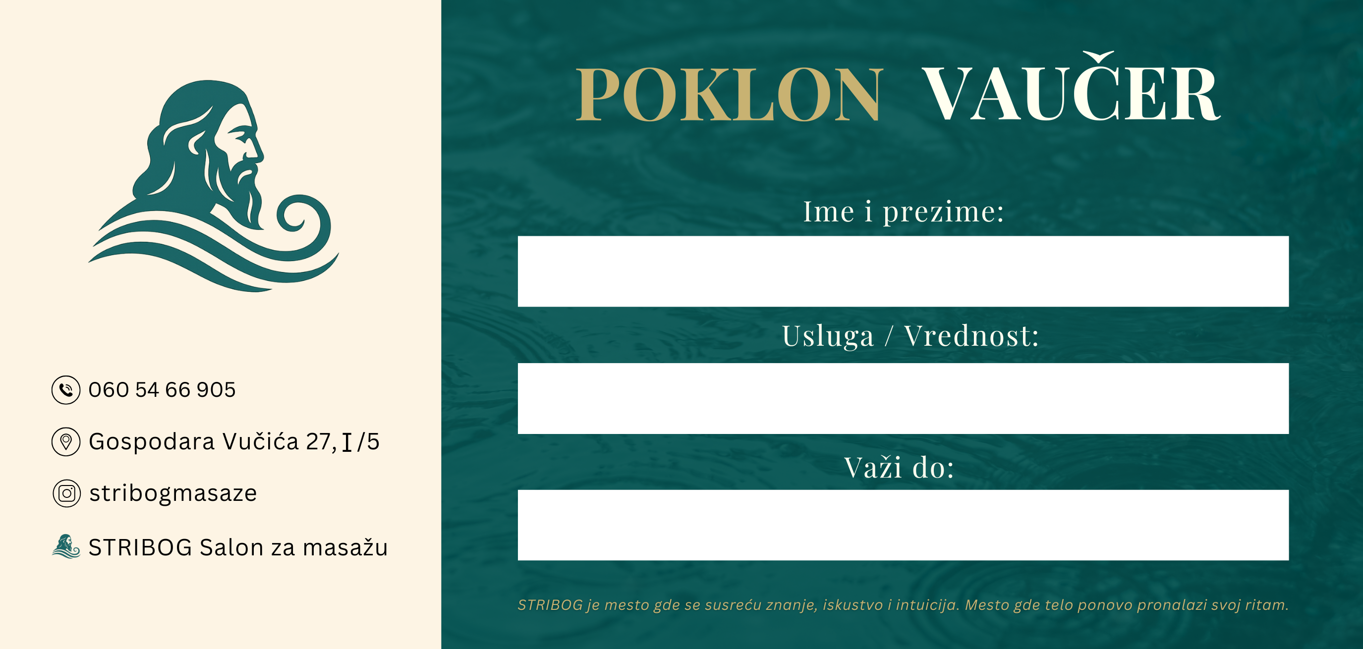 Stribog poklon vaucer za masazu zadnja strana